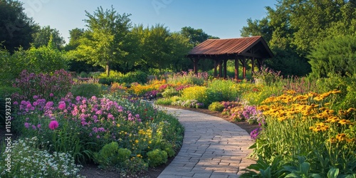 Charming botanical garden showcasing beautiful and interesting flowers, creating a tranquil atmosphere perfect for relaxation and exploration in nature s vibrant beauty. photo