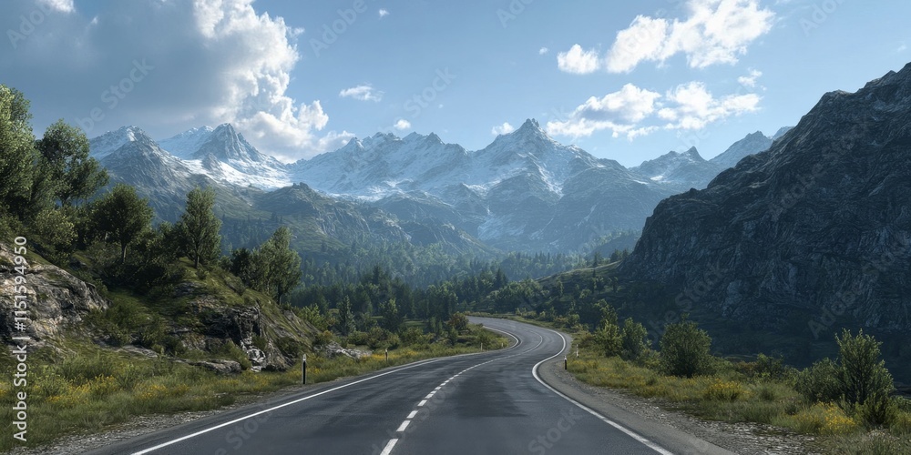 Fototapeta premium Navigating along a mountain road observed from behind.