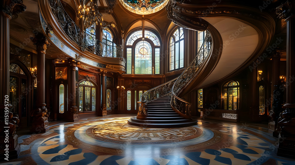 Obraz premium Opulent Palace Interior: A Grand Staircase and Exquisite Architectural Details