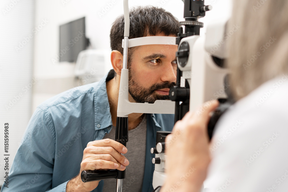 Ταπετσαρία Optometrist examining patient's eyesight with slit lamp biomicroscope in ophthal