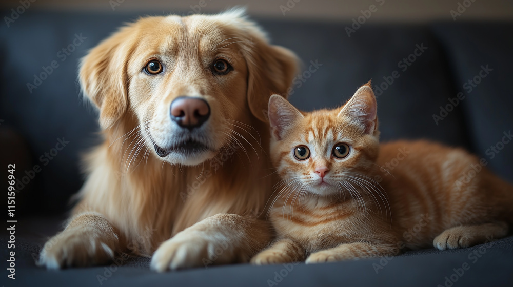 Happy Dog and Cat, Banner with Copy Space Happy Dog and Cat, Banner with Copy Space