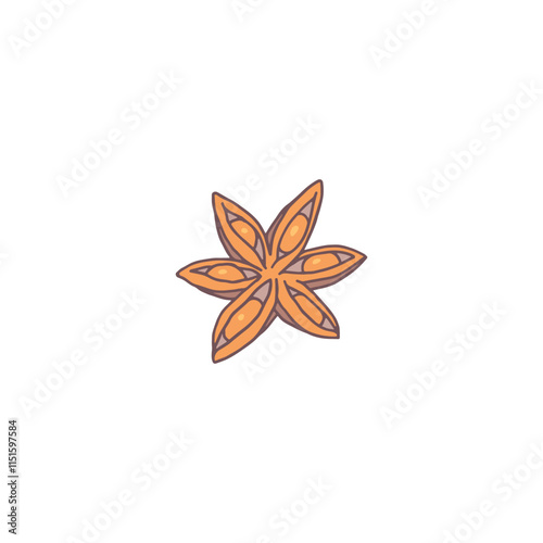 Vector illustration with star anise in flat cartoon style.