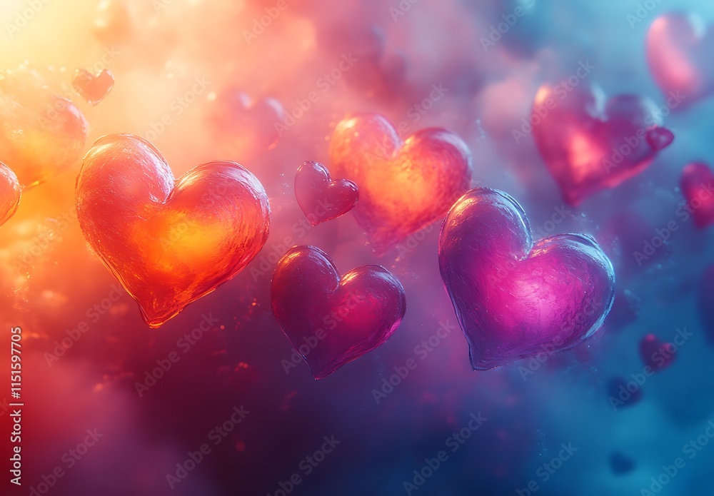 A charming group of red and blue hearts surrounded by snowflakes Happy Valentine's Day A charming group of red and blue hearts surrounded by snowflakes Happy Valentine's Day