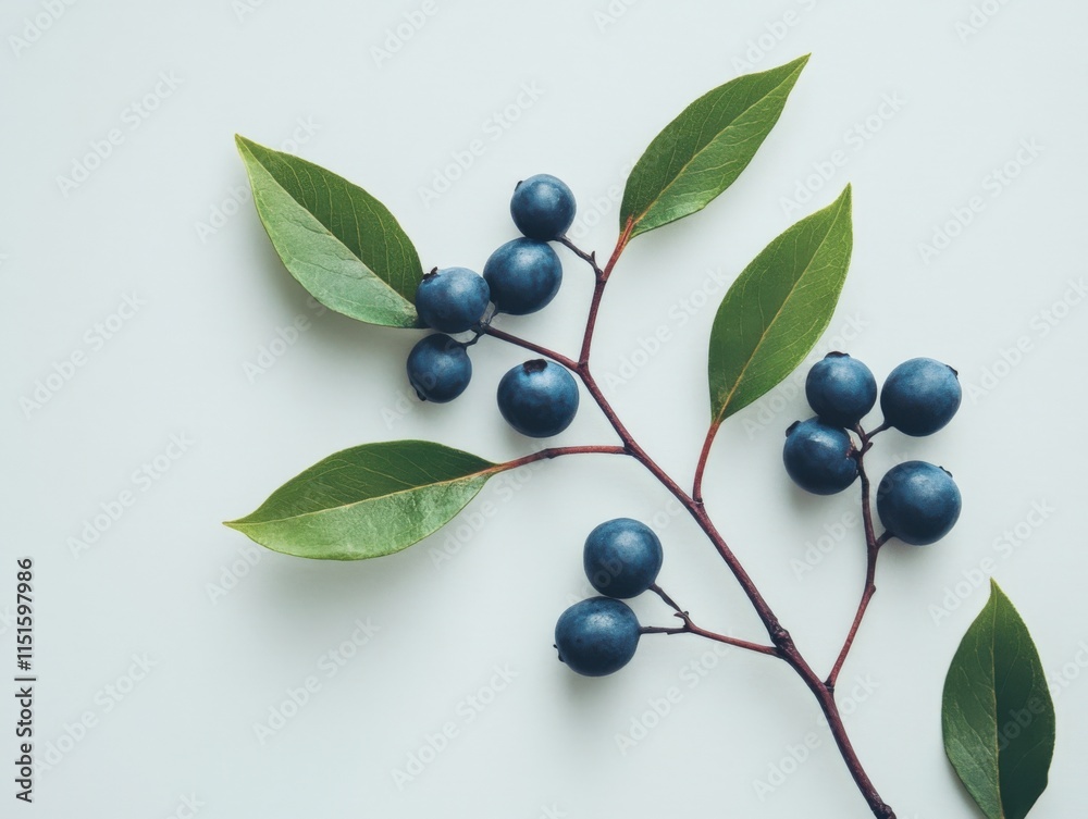 blueberries on a branch with leaves blueberries on a branch with leaves