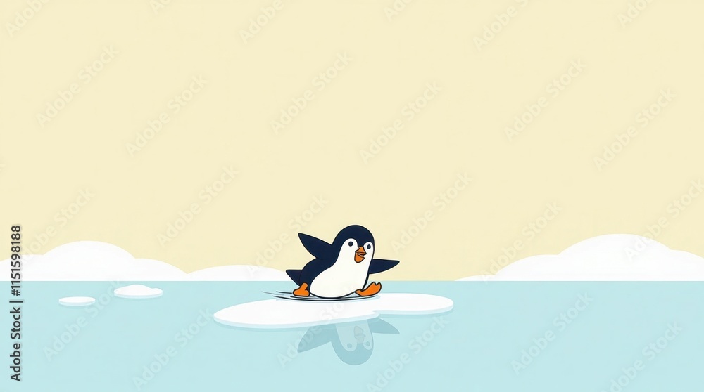 Obraz premium Cheerful Penguin Sliding on Ice