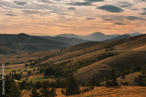 Obraz na płótnie Zlatibor Mountain Panoramic Landscape in Sunrise w salonie