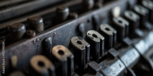 Detailed view of characters produced by a Linotype machine used in a printing press, showcasing the typography created by this traditional typesetting equipment.
