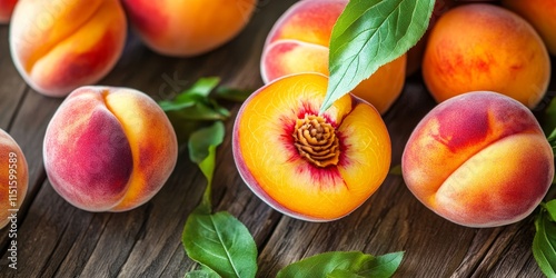 Fresh peaches, a delightful stone fruit related to plums, apricots, cherries, and nectarines, offer a sweet and juicy flavor perfect for various dishes and desserts featuring peaches. photo