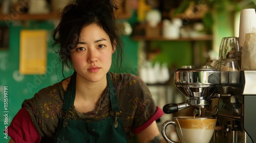 Young Woman Making Coffee In A Cafe