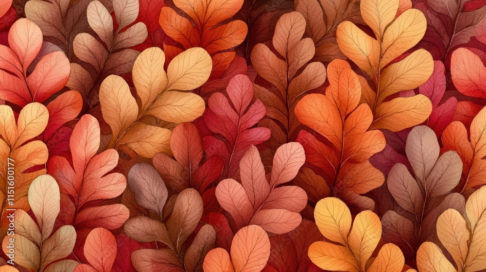 Fototapeta premium Autumnal foliage: Intricate red and orange leaf pattern