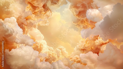 Vibrant cottonlike clouds at sunset high-resolution textures digital artwork serene atmosphere aerial perspective photo