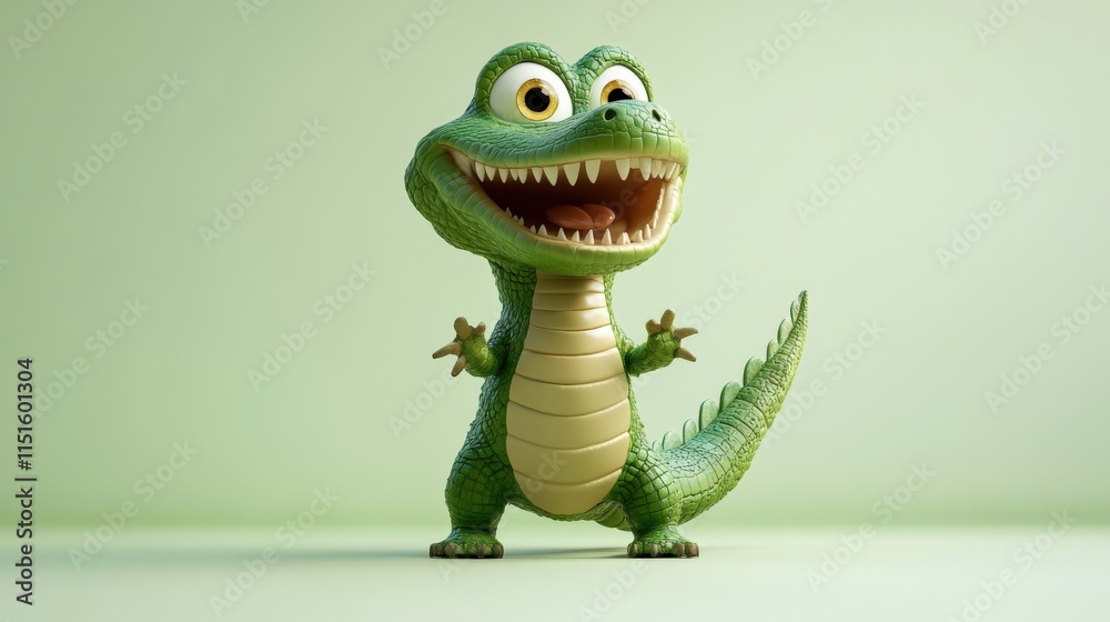 Fototapeta premium a cartoon crocodile stands on a light green background