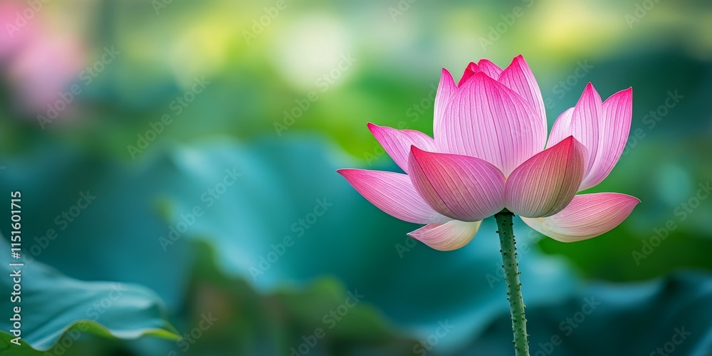Obraz premium Close up of a pink lotus flower enhancing the beauty of its leaf background, showcasing the delicate details and vibrant colors of the pink lotus flower in a serene natural setting.