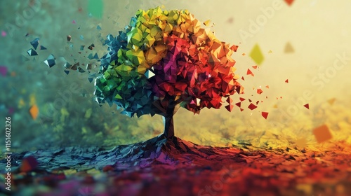 Abstract Colorful Polygonal Tree Digital Art photo