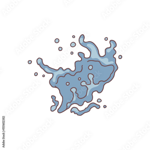 Vector images of water splashes with blue drops are isolated on a white background.