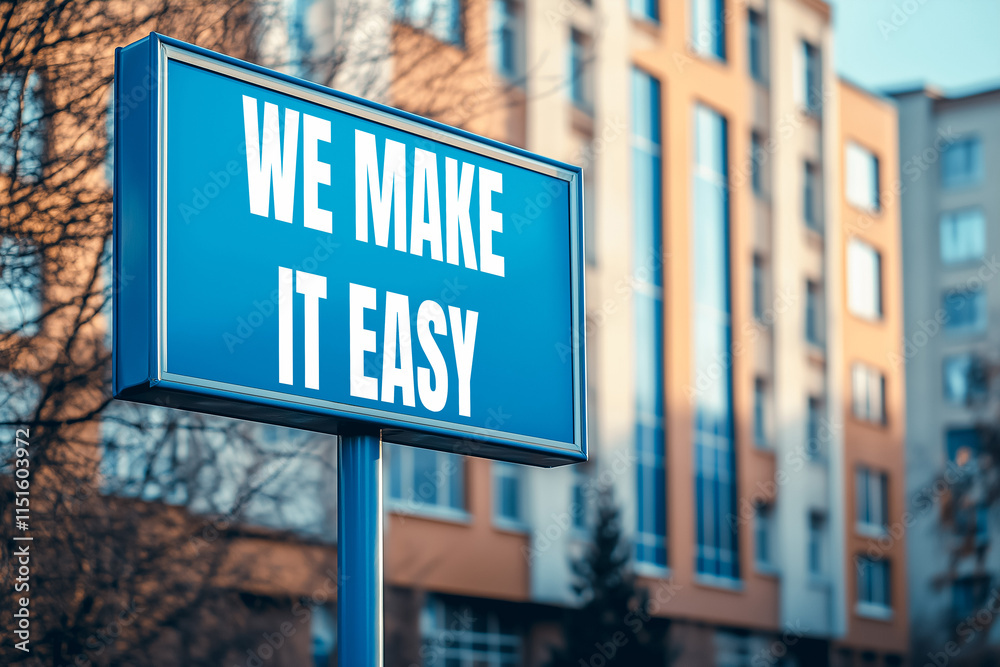 We make it easy message on blue billboard We make it easy message on blue billboard