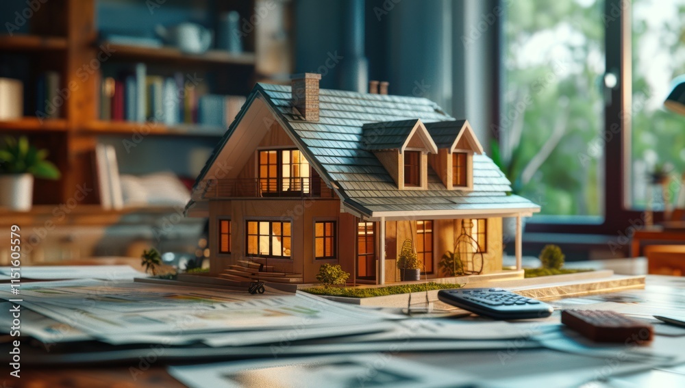 Model Home on a Table with a Remote and Papers Model Home on a Table with a Remote and Papers