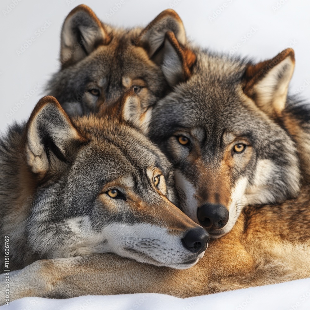 three wolves huddled together in the snow three wolves huddled together in the snow
