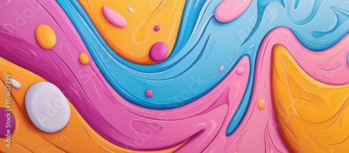 A quirky abstract fluid art design with bright splashes of color, swirls photo