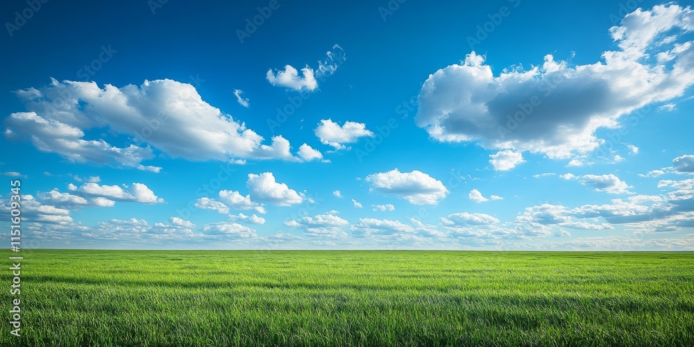 Vast field under a bright blue sky adorned with fluffy clouds, showcasing the beauty of nature with an expansive view of the field complemented by the serene blue sky and clouds. Vast field under a bright blue sky adorned with fluffy clouds, showcasing the beauty of nature with an expansive view of the field complemented by the serene blue sky and clouds.