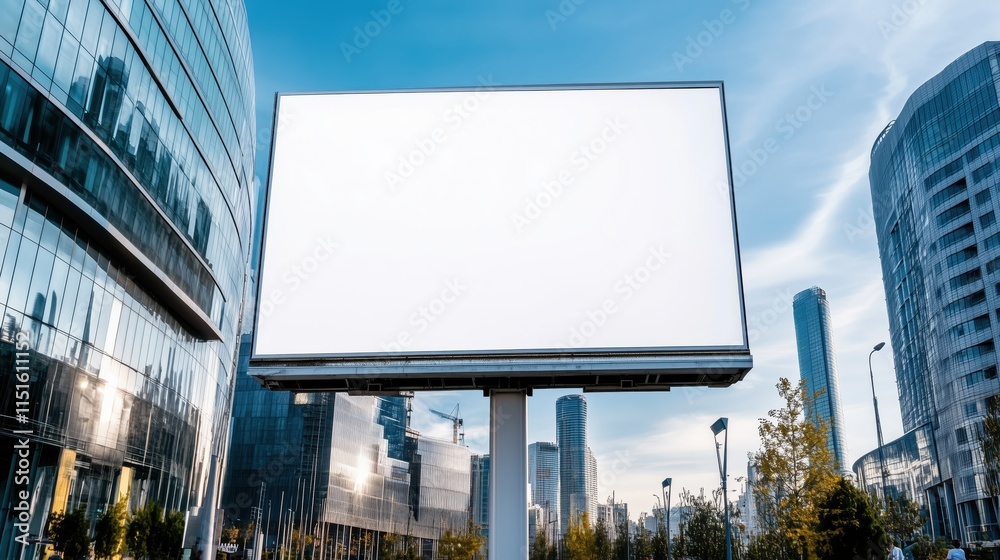 Fototapeta premium Blank billboard mockup set in a vibrant cityscape with modern buildings and bustling streets
