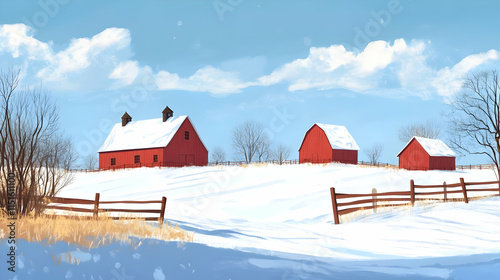 Red Barns in a Snowy Landscape: A Winter Wonderland photo