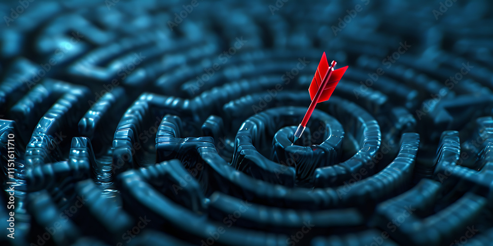 Red arrow pointing through maze for direction Red arrow pointing through maze for direction