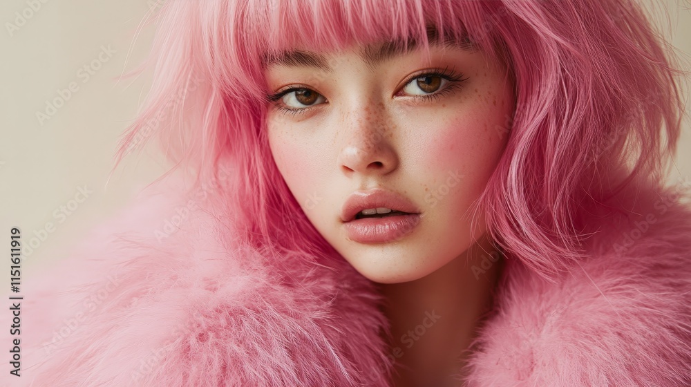 Fashionable Woman in Monochrome Pink Style Fashionable Woman in Monochrome Pink Style