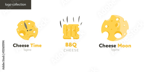 Cheese Restaurant label. Food Logo milk diary and cooking sign. Concept of time, moon and bbq. Vector illustration template.