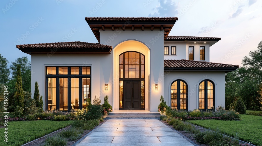 Luxury Modern Spanish Style Home at Dusk Luxury Modern Spanish Style Home at Dusk