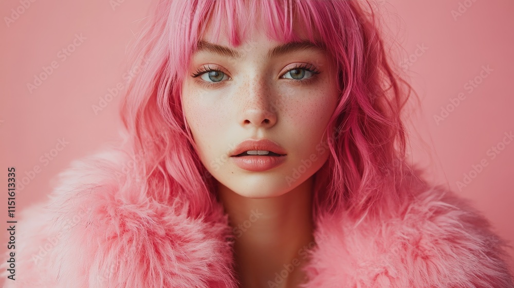 Fashionable Woman in Monochrome Pink Style