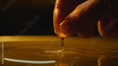 Close-up of a fingertip dripping liquid into a bowl.