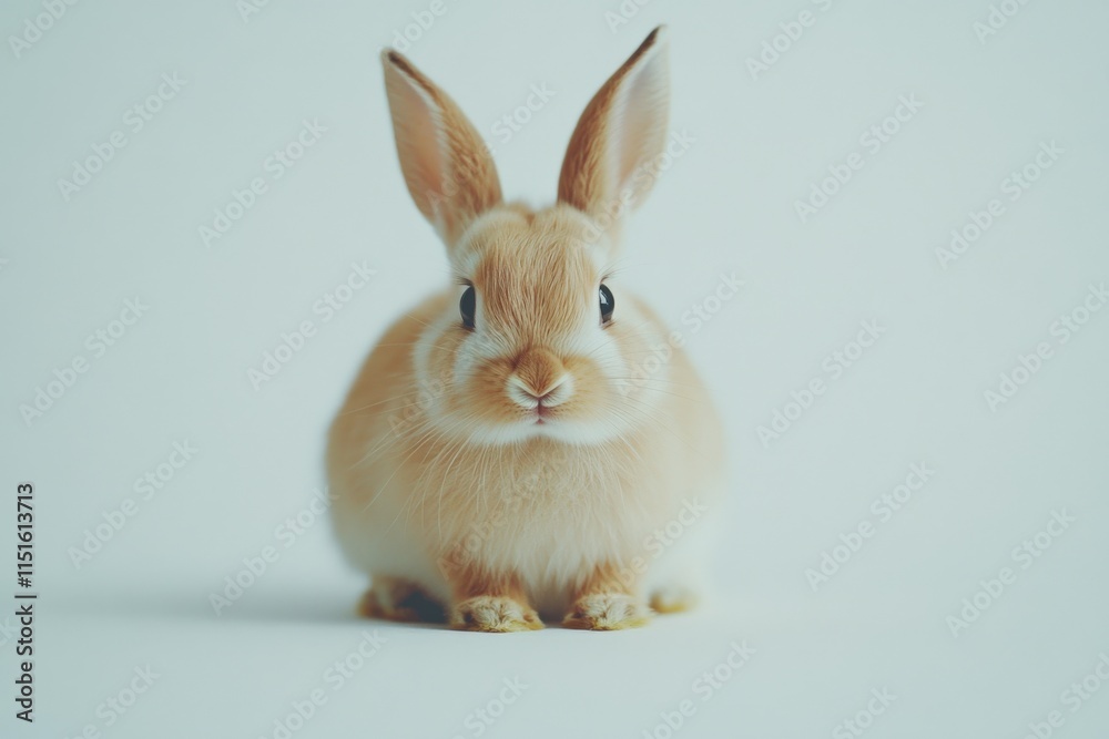Obraz premium a tan bunny sits against a white background