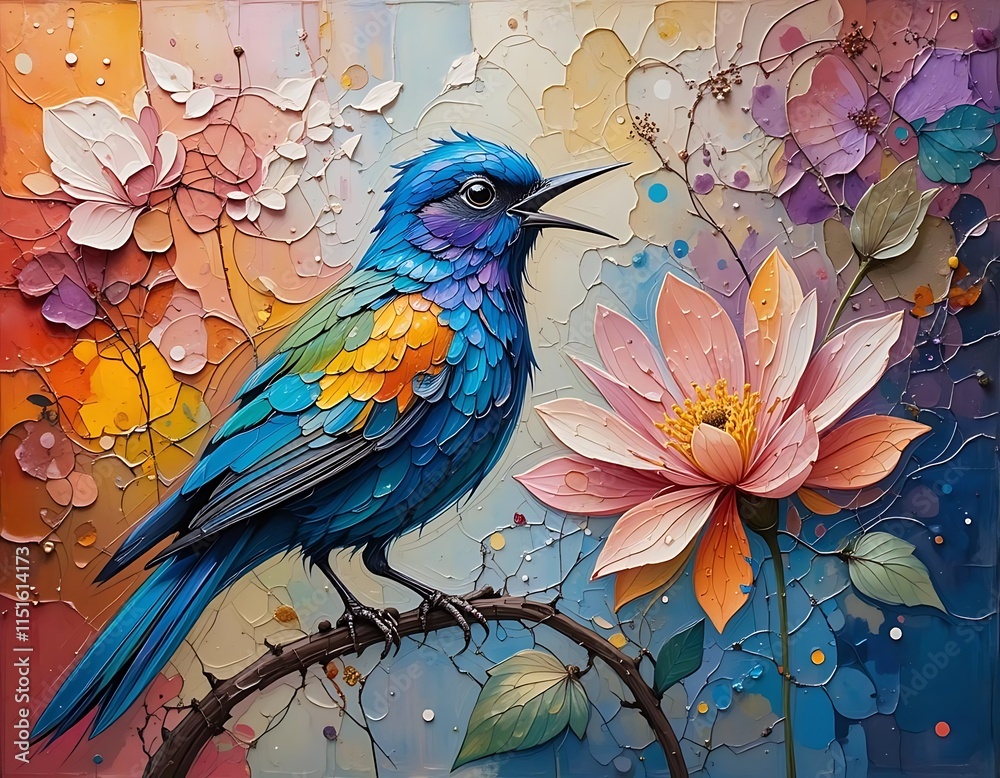 Fototapeta premium bird on a branch with flowers