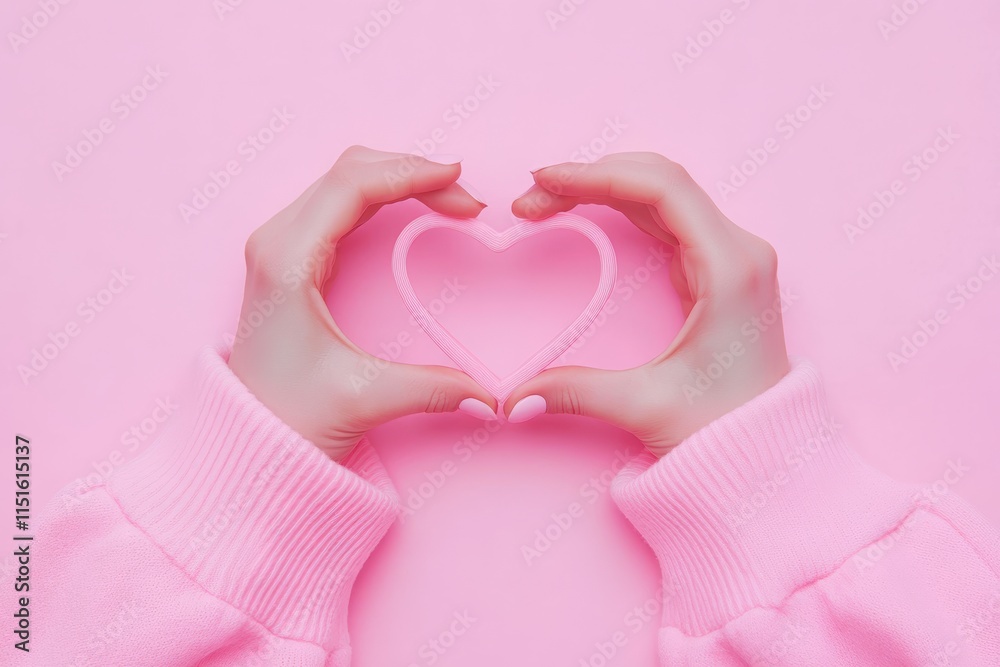 Heart gesture with hands against a soft pastel pink background showcasing a minimalist and warm composition Heart gesture with hands against a soft pastel pink background showcasing a minimalist and warm composition