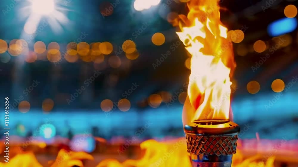 Burning Torch at Night Stadium