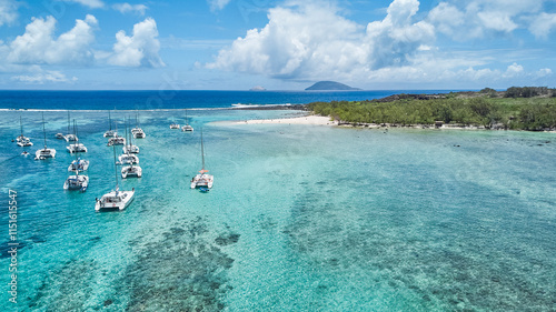 Vászonkép Panoramic aerial view of Île Plate (Flat Island) and Round island are picturesque islands in the Indian Ocean, located off the northern coast of Mauritius