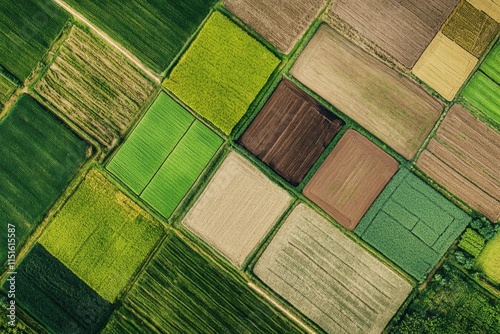 Aerial view of farmland showcasing diverse soil types rural landscape high-resolution image encompassing varied textures and colors capturing agricultural practices for soil health awareness photo