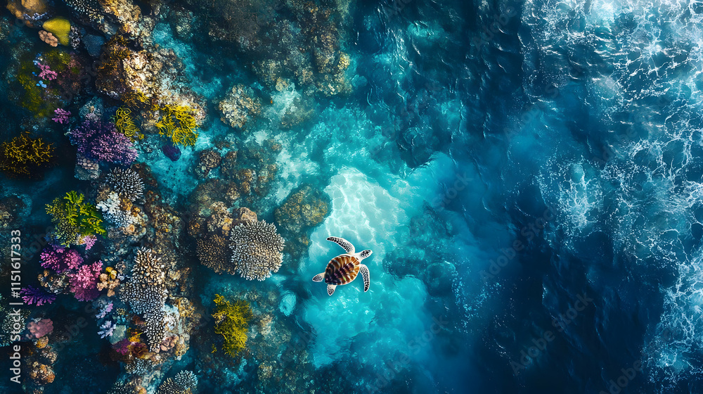 Obraz premium Sea Turtle in Vibrant Coral Reef: An Underwater Paradise