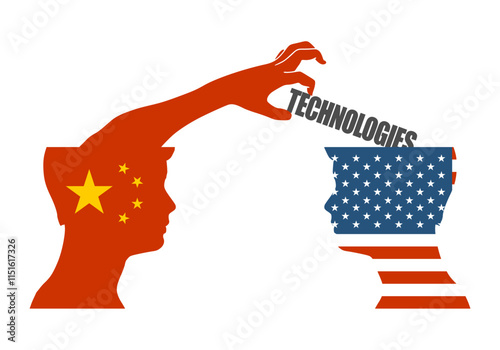 One businessman steal the technologies from another. National flags of USA and China