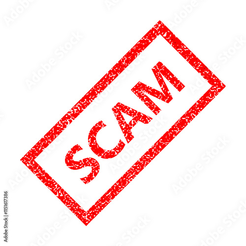Scam text stamp with grunge texture. Scam square sign label.