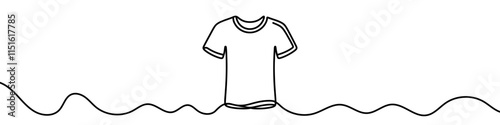 One continuous line illustration of a t-shirt, isolated on white background. Line art of t-shirt