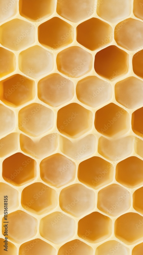 Close-up of a honeycomb structure with symmetrical hexagonal cells in a warm, golden tone. Close-up of a honeycomb structure with symmetrical hexagonal cells in a warm, golden tone.