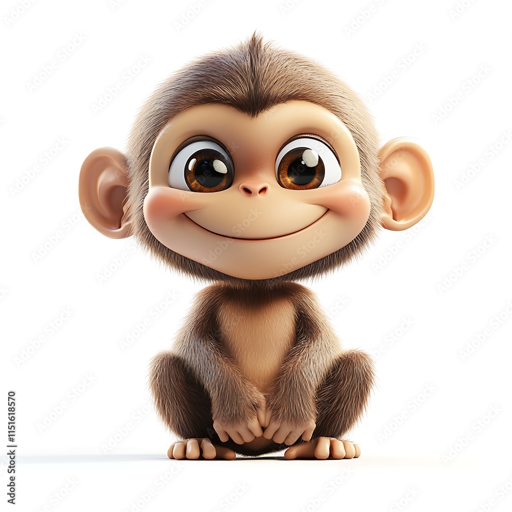 Obraz premium Playful cartoon monkey character studio digital art white background