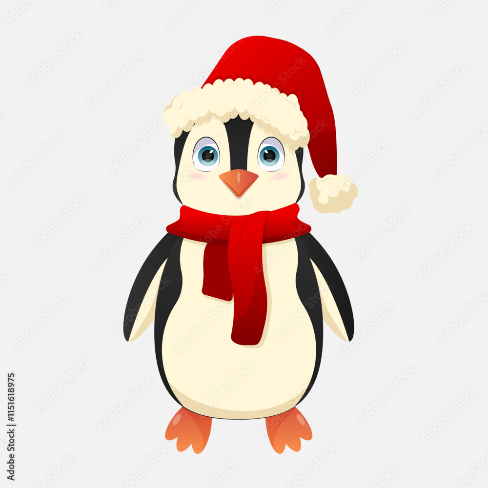 Naklejka premium Penguin in santa claus hat