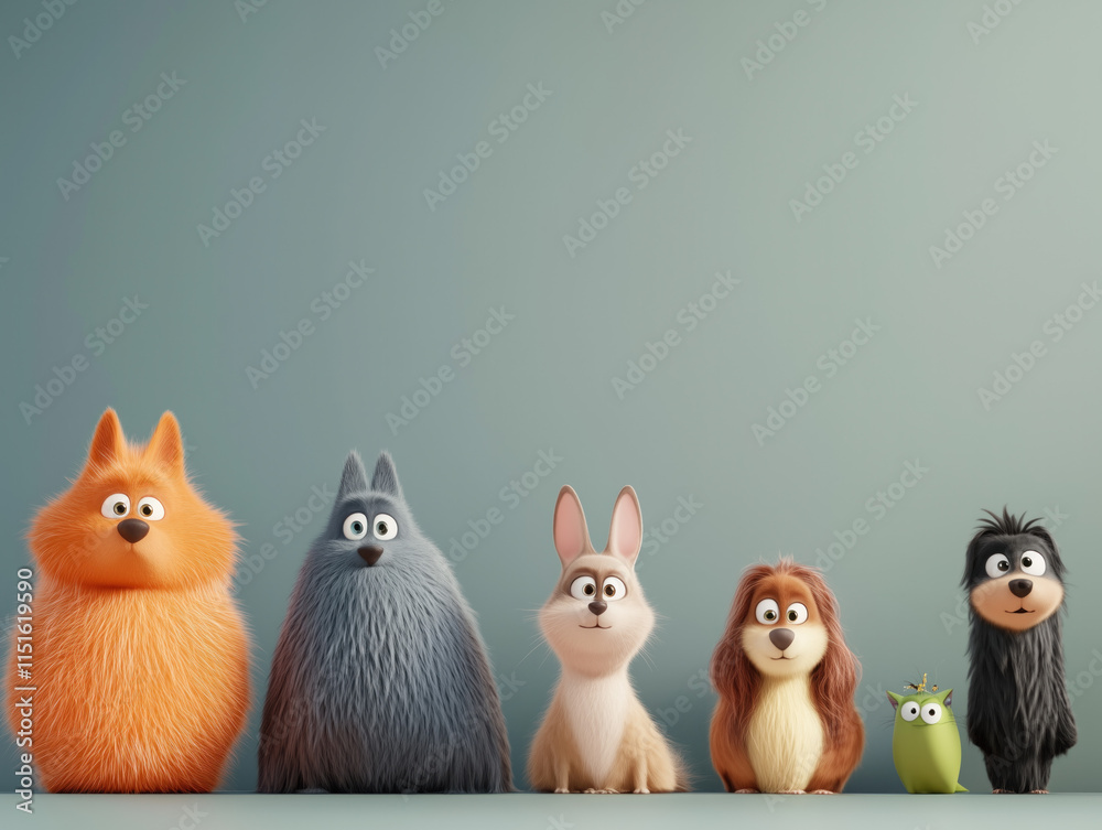 Obraz premium Charming Cartoon Characters with Pet-Inspired Designs: Whimsical, Playful, and Endearing Companions for All Ages, Radiating Irresistible Personalities and Adorable Traits.