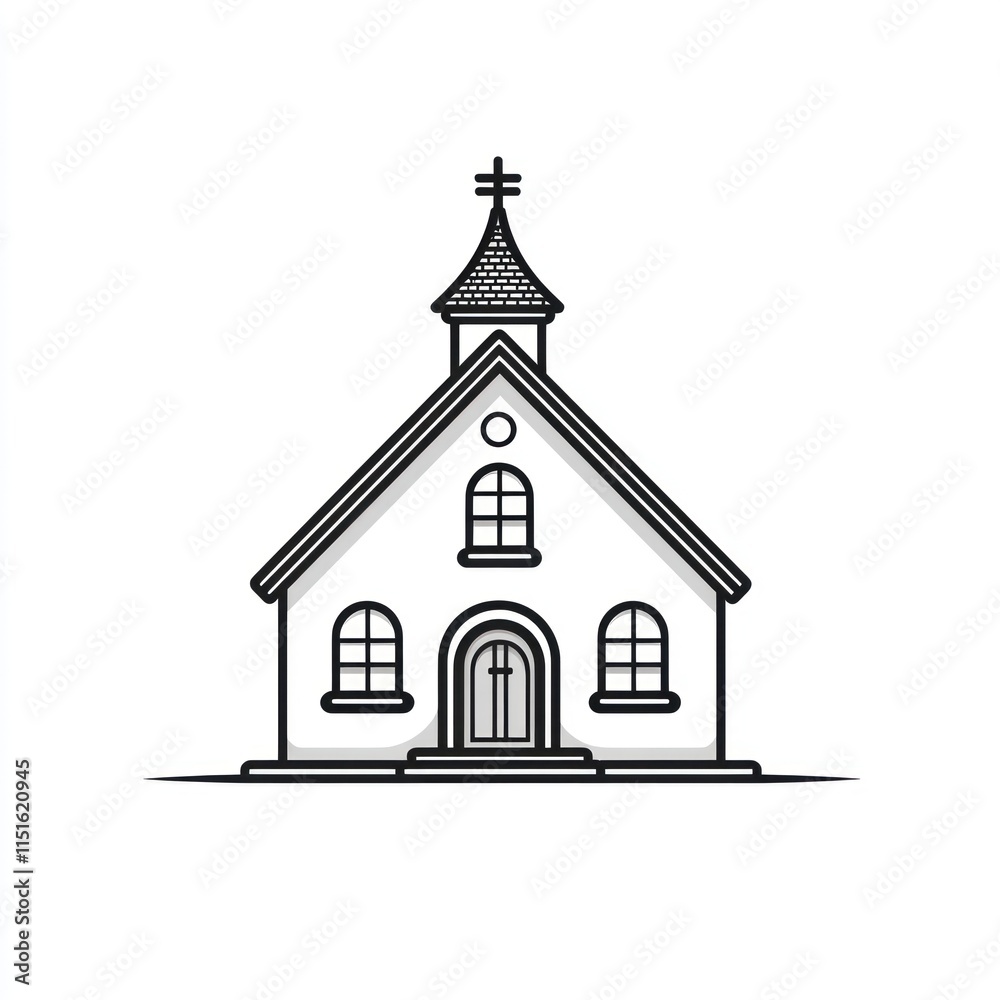 Simple line drawing of a church building. (2) Simple line drawing of a church building. (2)