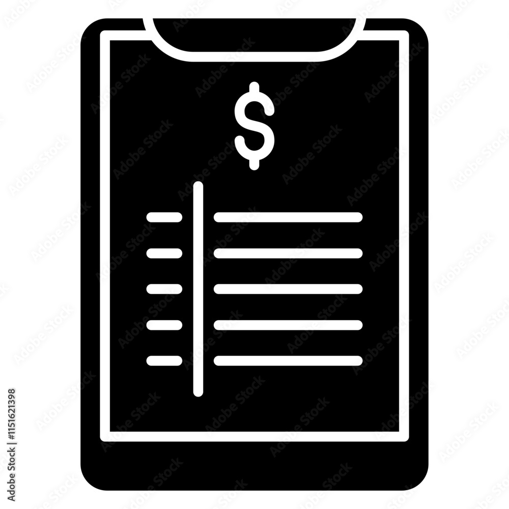 Billing Clipboard Icon, Clipboard With Billing Icon, Black And White Glyph Icon Symbol Billing Clipboard Icon, Clipboard With Billing Icon, Black And White Glyph Icon Symbol