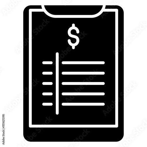 Billing Clipboard Icon, Clipboard With Billing Icon, Black And White Glyph Icon Symbol