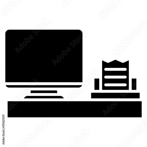 Cash Machine Icon, Cash Register Icon, Black And White Glyph Icon Symbol